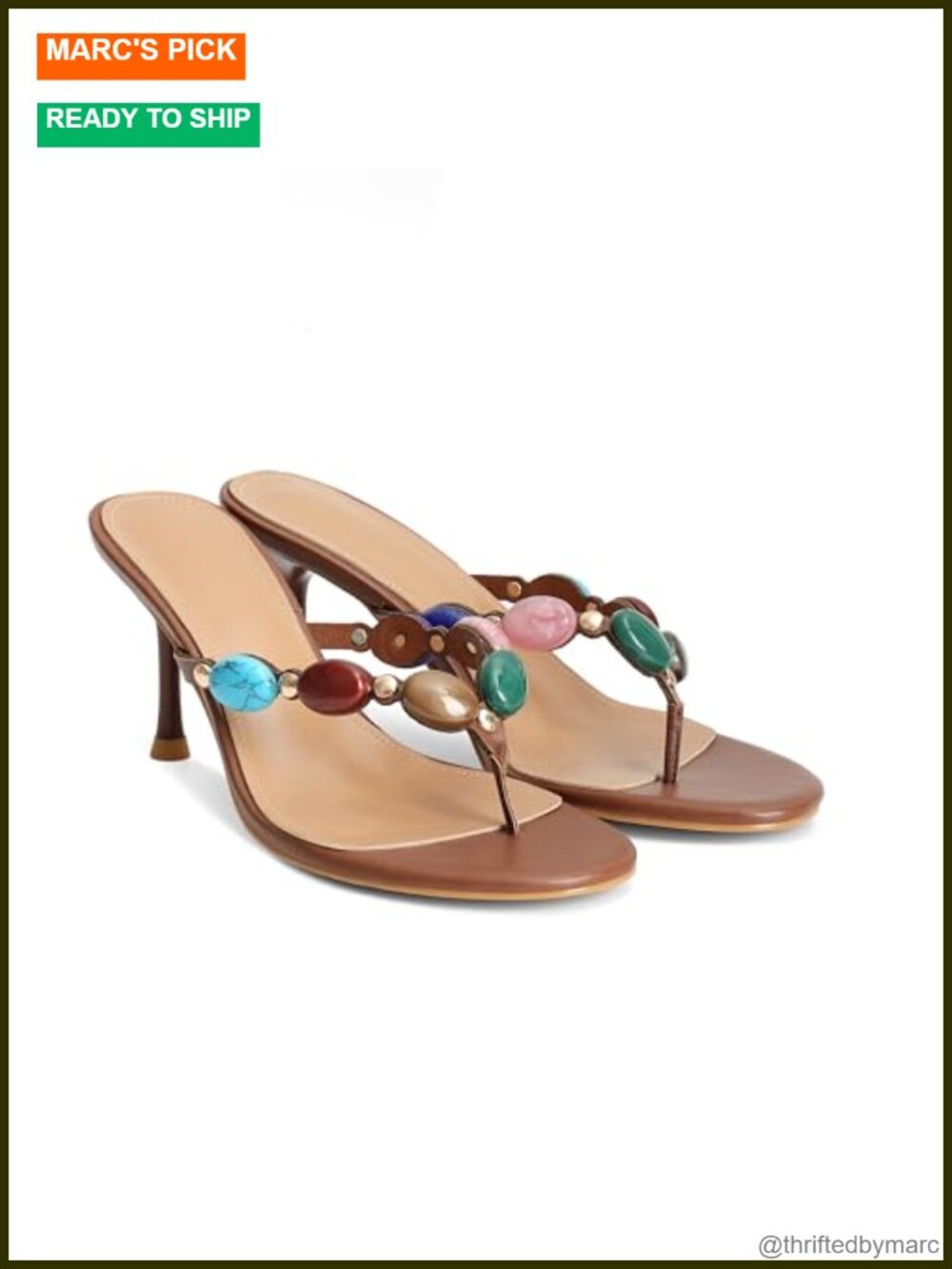 Jeweled Kitten Heel Sandals Open Toe Beaded Strappy Stiletto Heels Slip On
